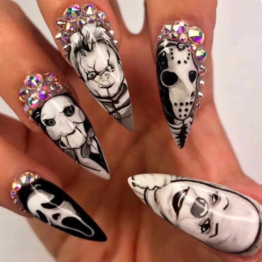 24Pcs Glossy Long Almond Hallo - Nail Art Vampire review and price